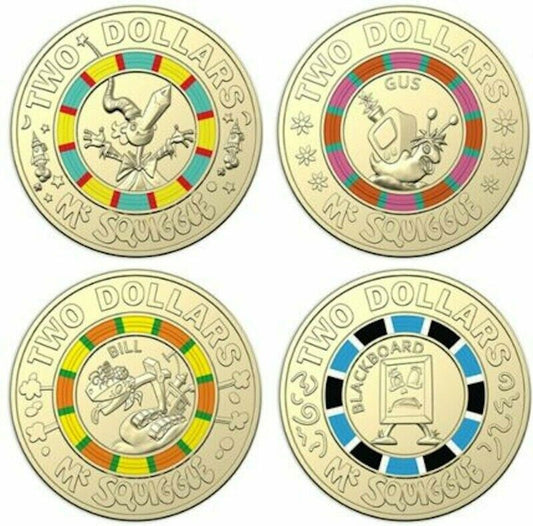 4x 2$ Mr Squiggles Coins - CIRCULATED SET